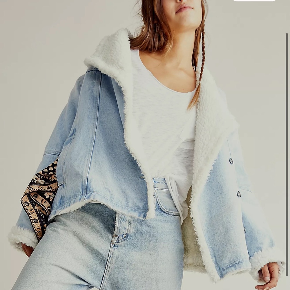 We The Free Twisted Heart Cozy Denim Jacket - Picture 1 of 9